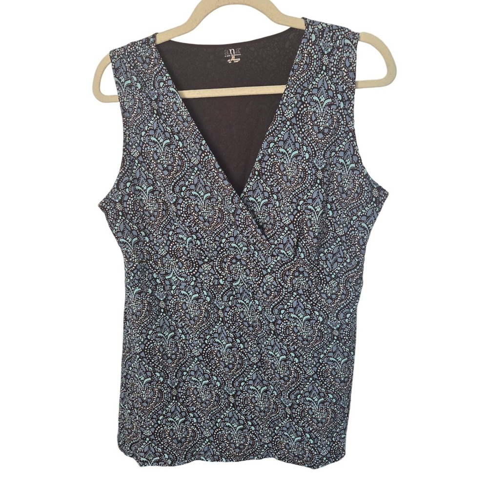 Y2K Fairy Tank Top Boho Babydoll Blouse‎ Blue Floral A.N.A New Approach Large